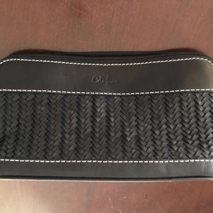 Cole Haan black woven leather dopp - toiletry bag